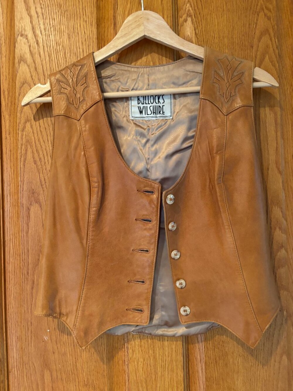 VINTAGE BULLOCKS WILSHIRE TAN LEATHER VEST SMALL